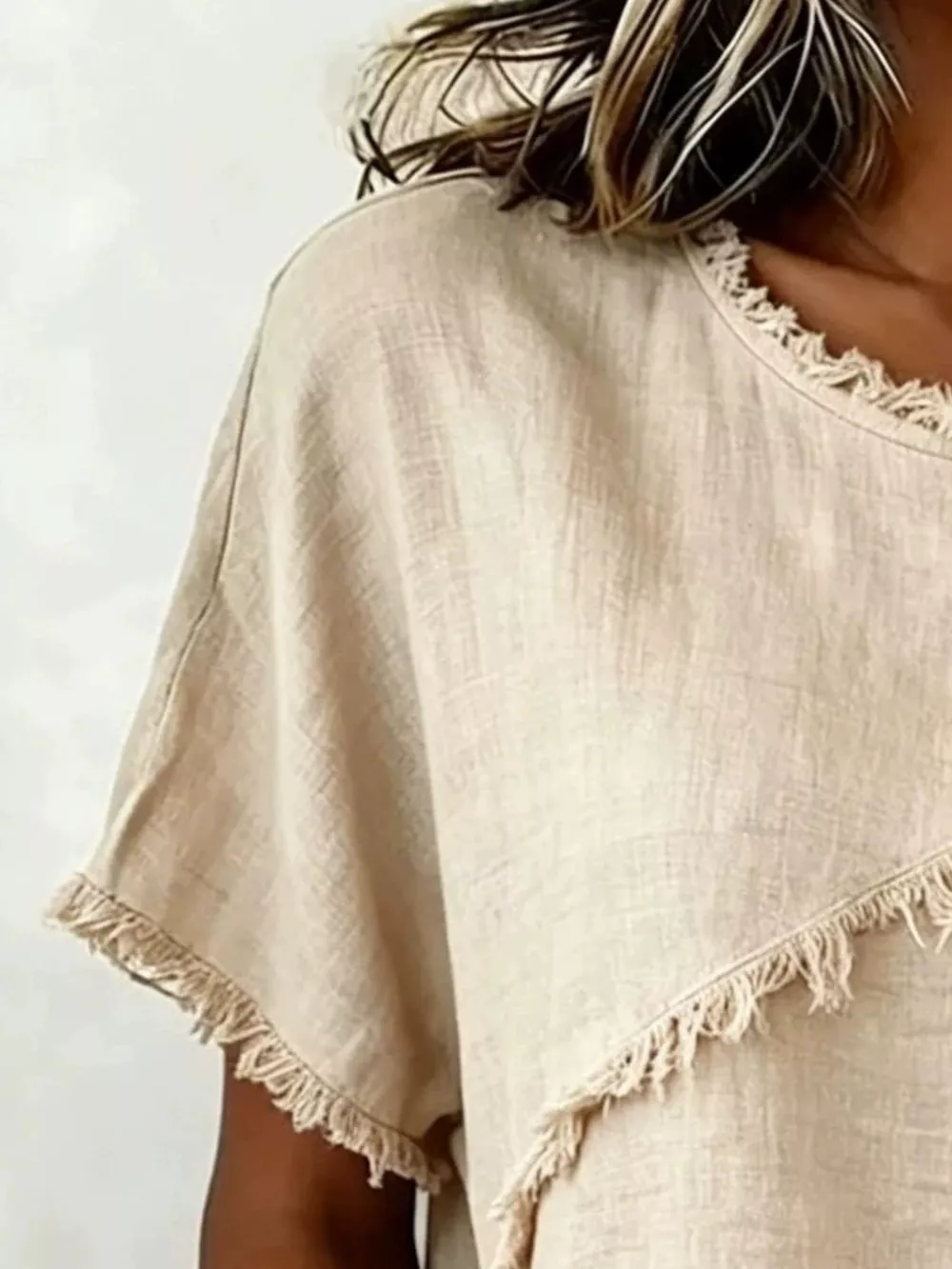Full Size Frayed Hem Short Sleeve Top Plus Size, image 5