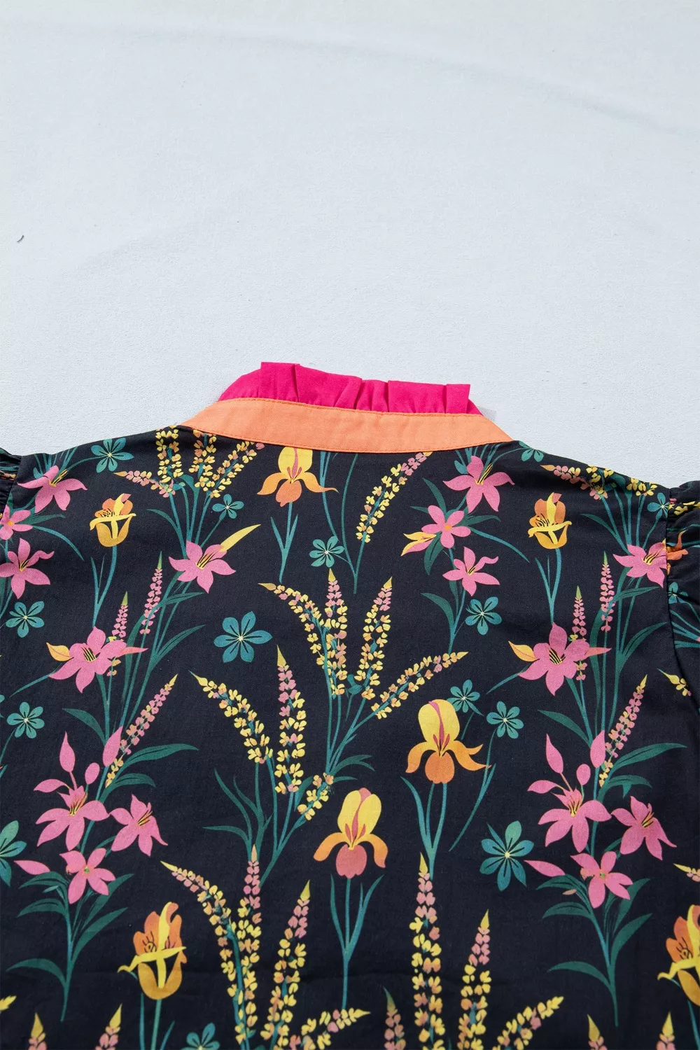 Floral Print Contrast Trim Tiered Ruffled Short Sleeve Blouse, image 7