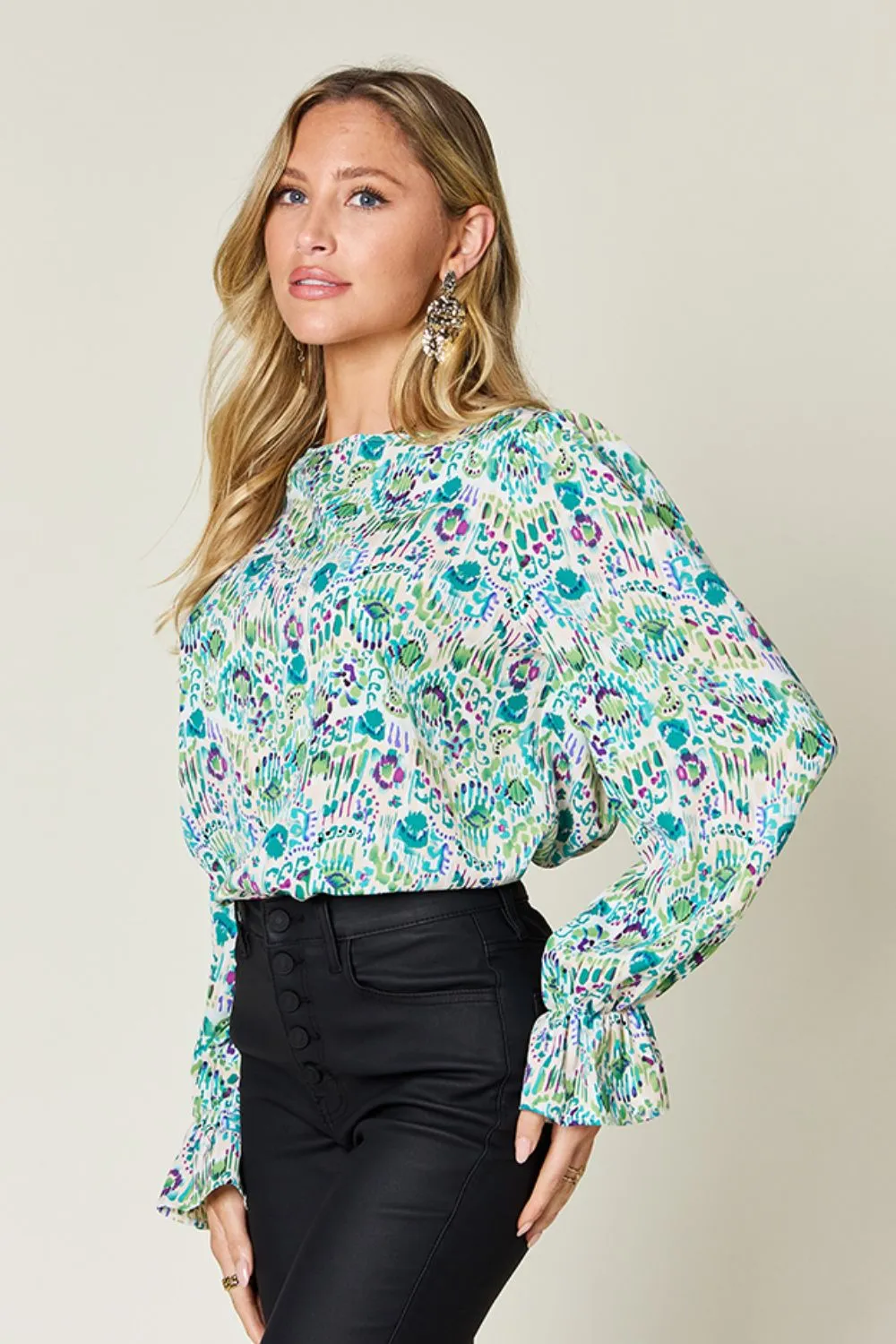 Full Size Printed Flounce Sleeve Blouse, image 7
