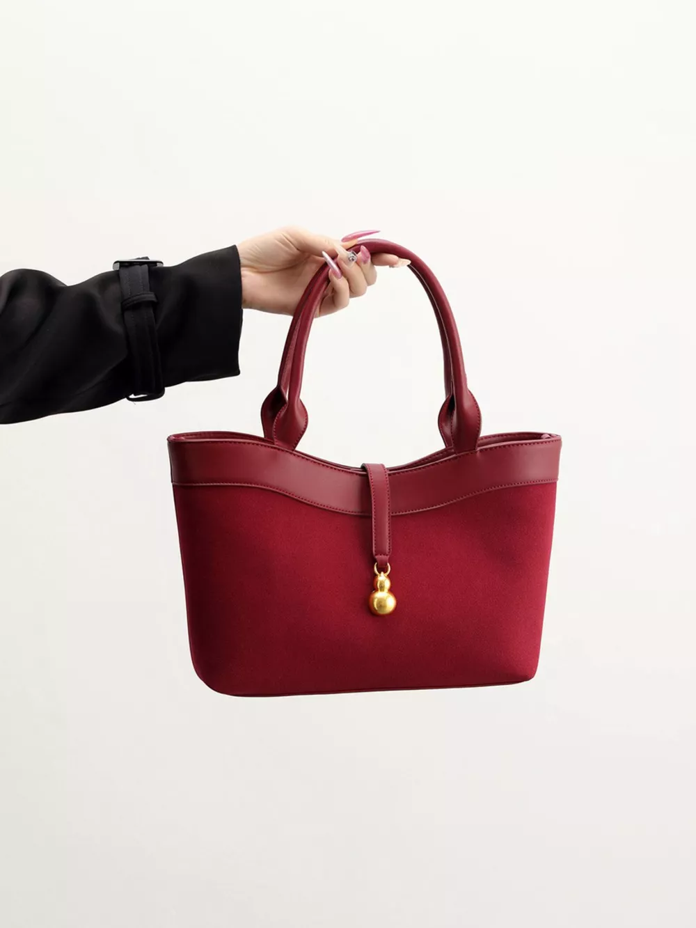 Suede Crossbody Bag with Gold Charm, image 9