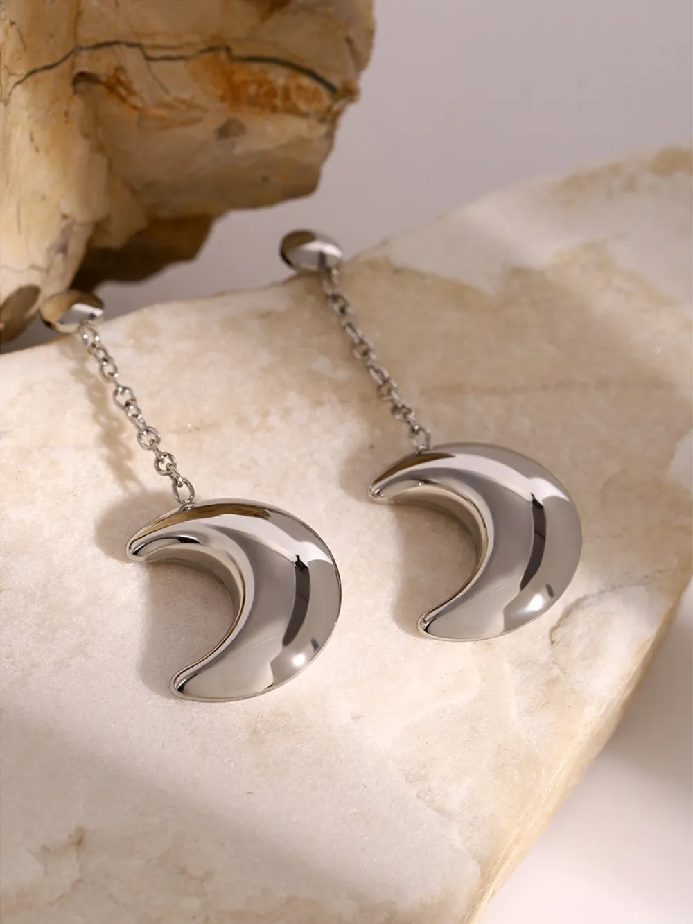 Stainless Steel Moon Dangle Earrings, image 10