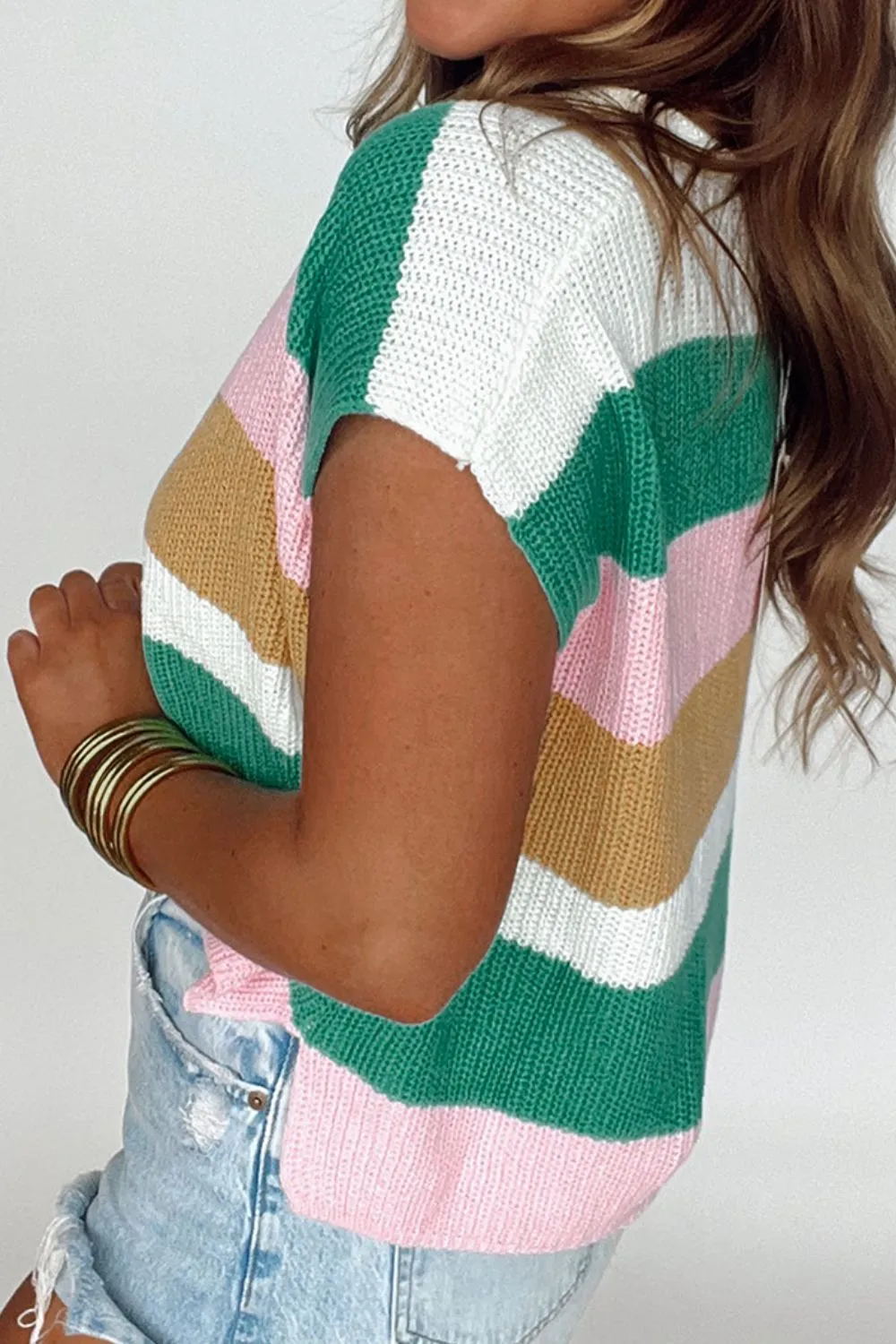 Color Block Notched Cap Sleeve Knit Top, image 9