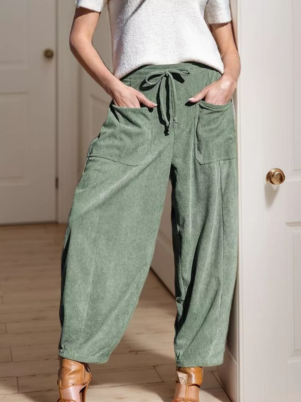 Casual Corduroy Wide Leg Pants with Pockets, image 5