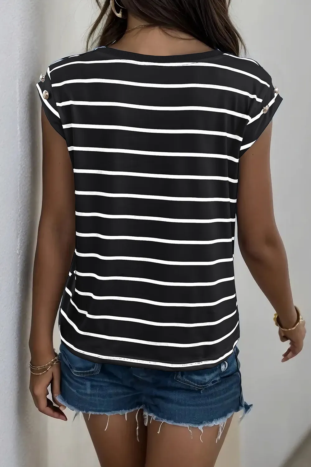 Decorative Button Round Neck T-Shirt, image 34