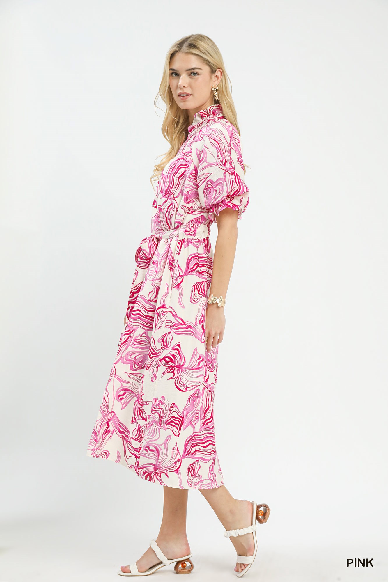 Abstract Print Smocked Tie Waist Midi Dress, image 2
