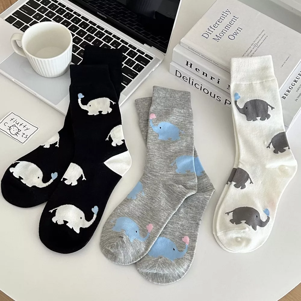 Elephant Pattern Crew Socks, image 4