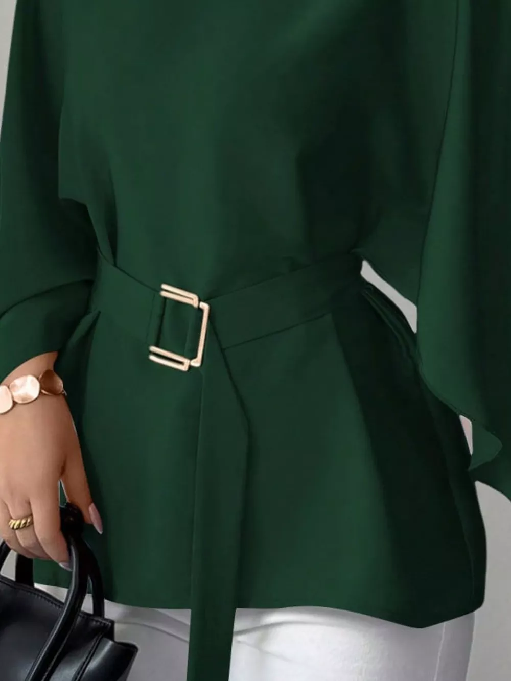Round Neck Belt Batwing Sleeve Blouse, image 21