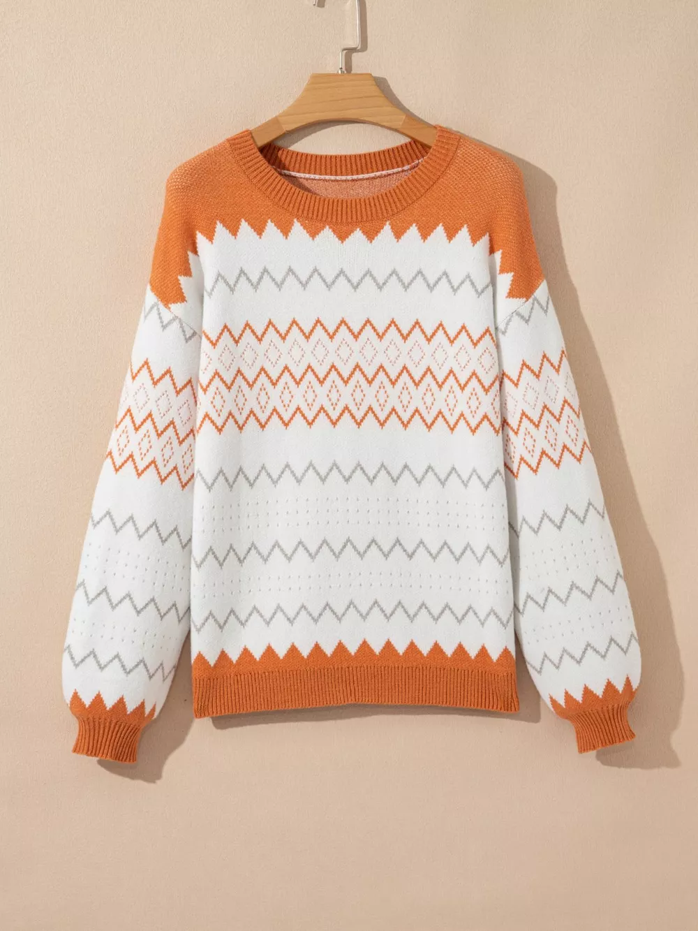 Zigzag Geometric Pattern Round Neck Sweater, image 6