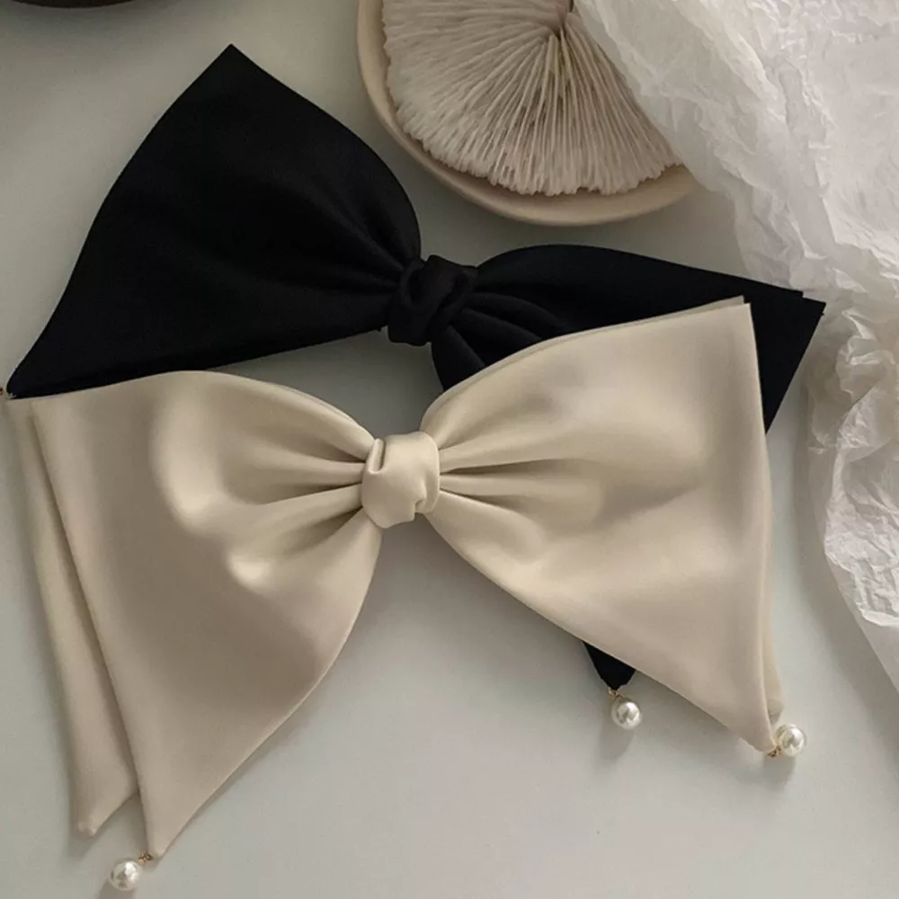 Satin Pearl Bow Hair Clip