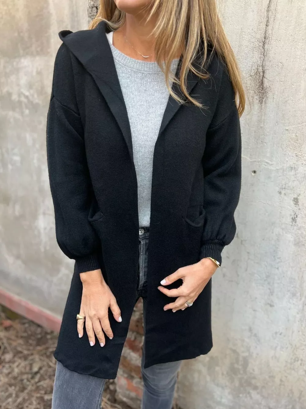 Full Size Open Front Drop Shoulder Hooded Cardigan Plus Size, image 8