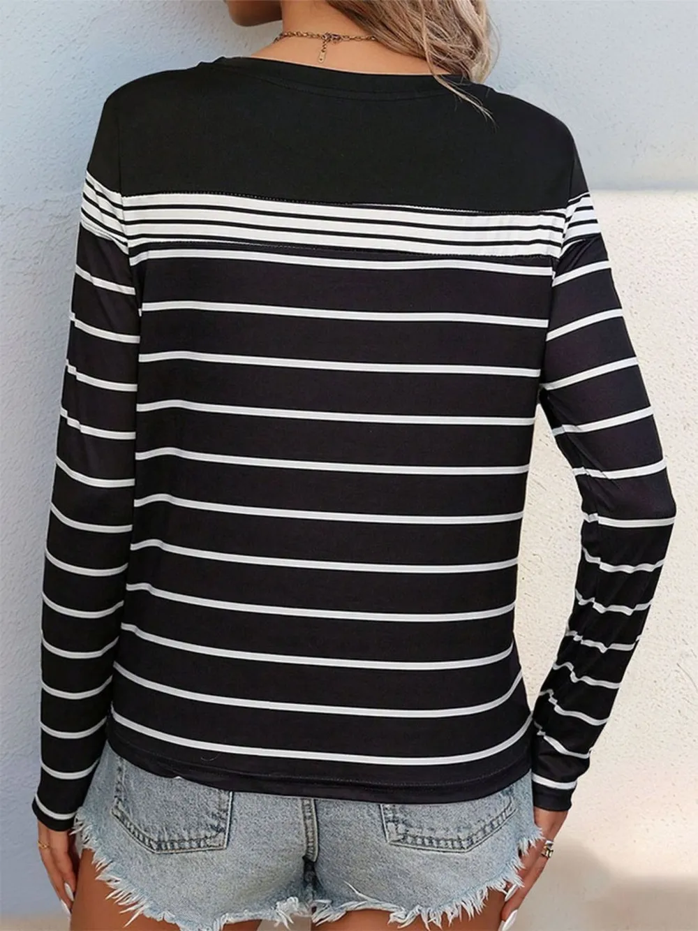 Striped Round Neck Long Sleeve T-Shirt, image 5