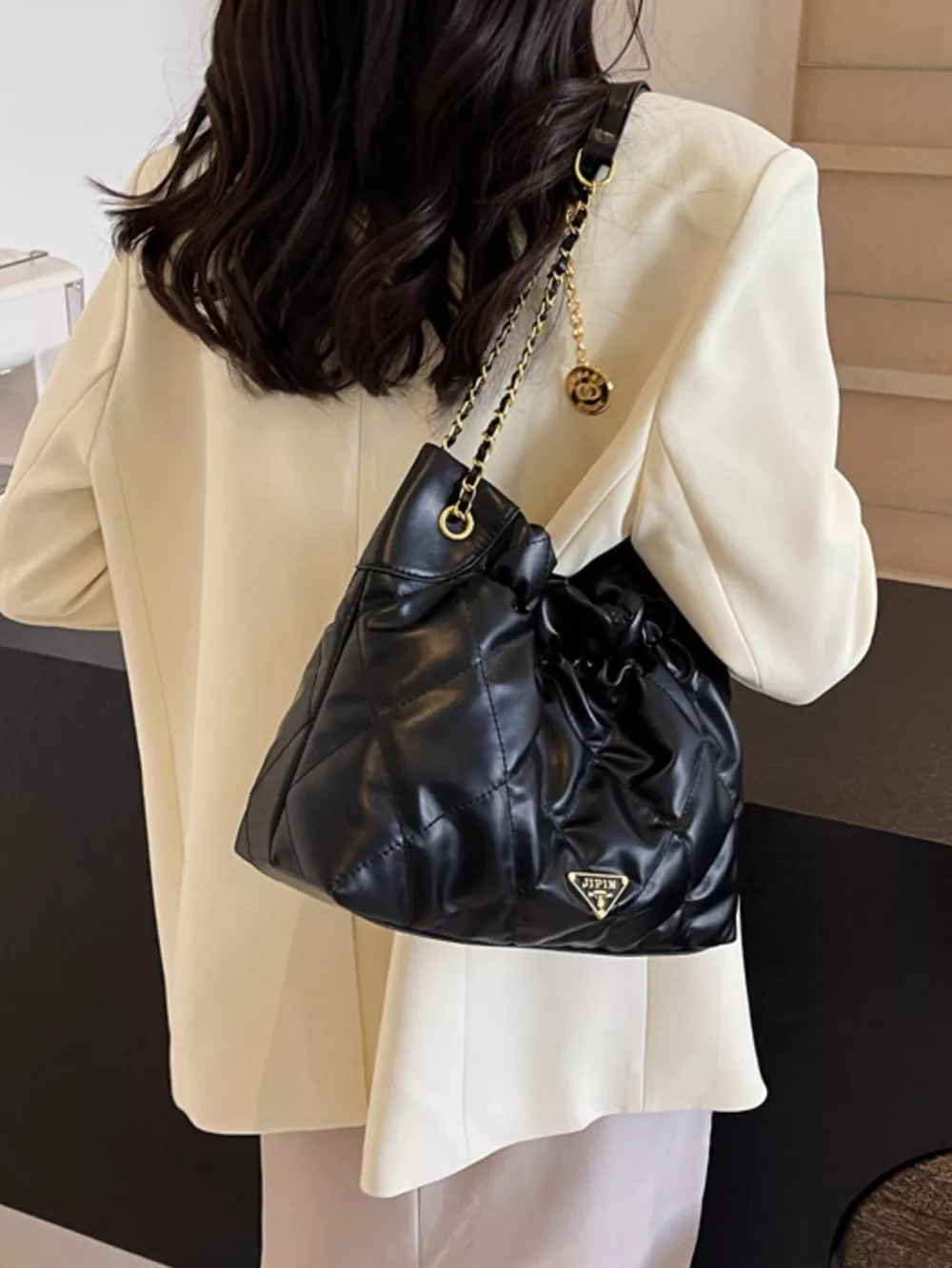 Ruched Leather Shoulder Bag, image 6