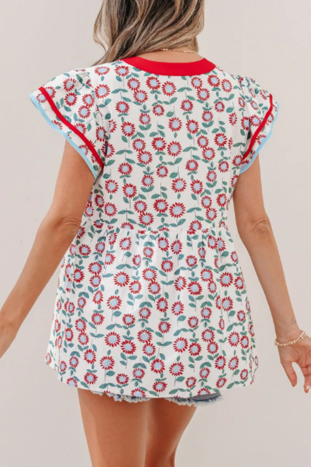 Floral Print Ruffle Sleeve Blouse, image 3