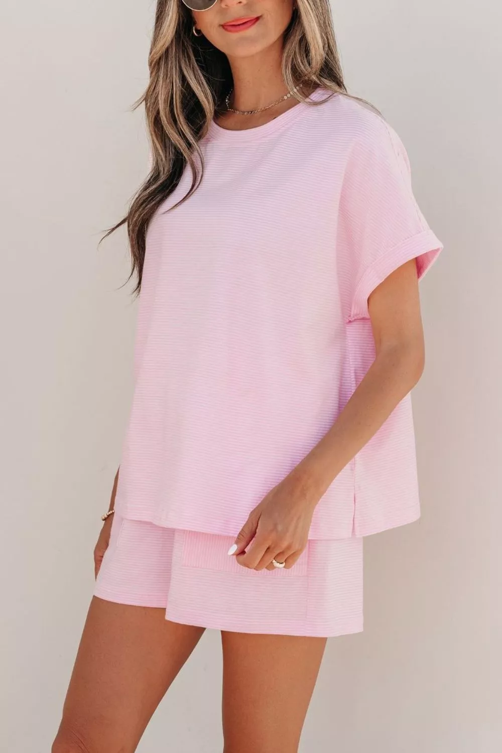 Stripe Matching Oversized Tee and Drawstring Shorts Set, image 3