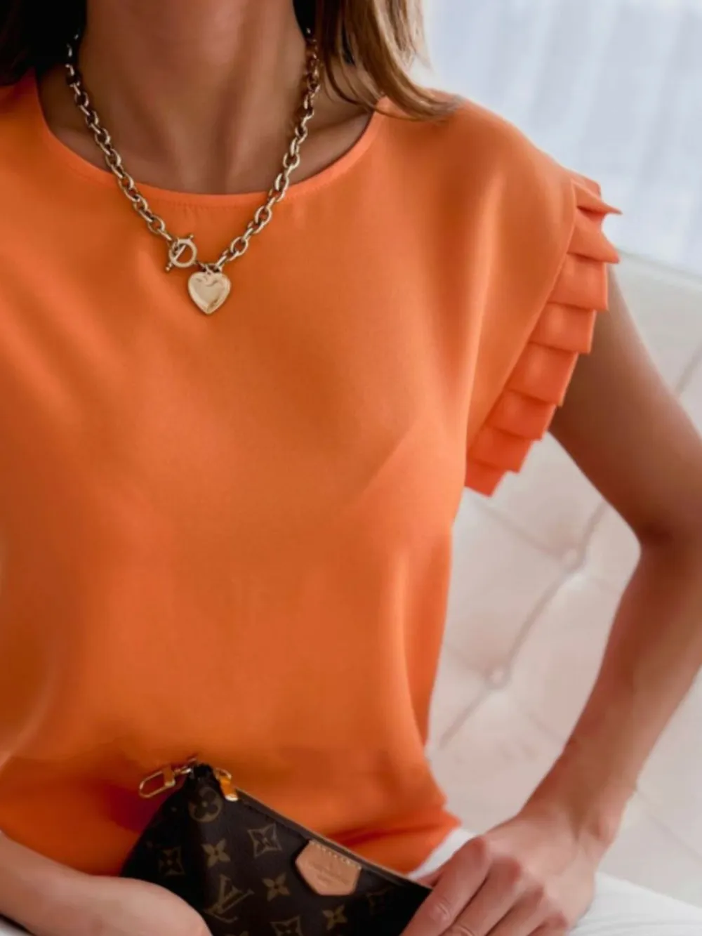 Ruffled Round Neck Cap Sleeve Top, image 11
