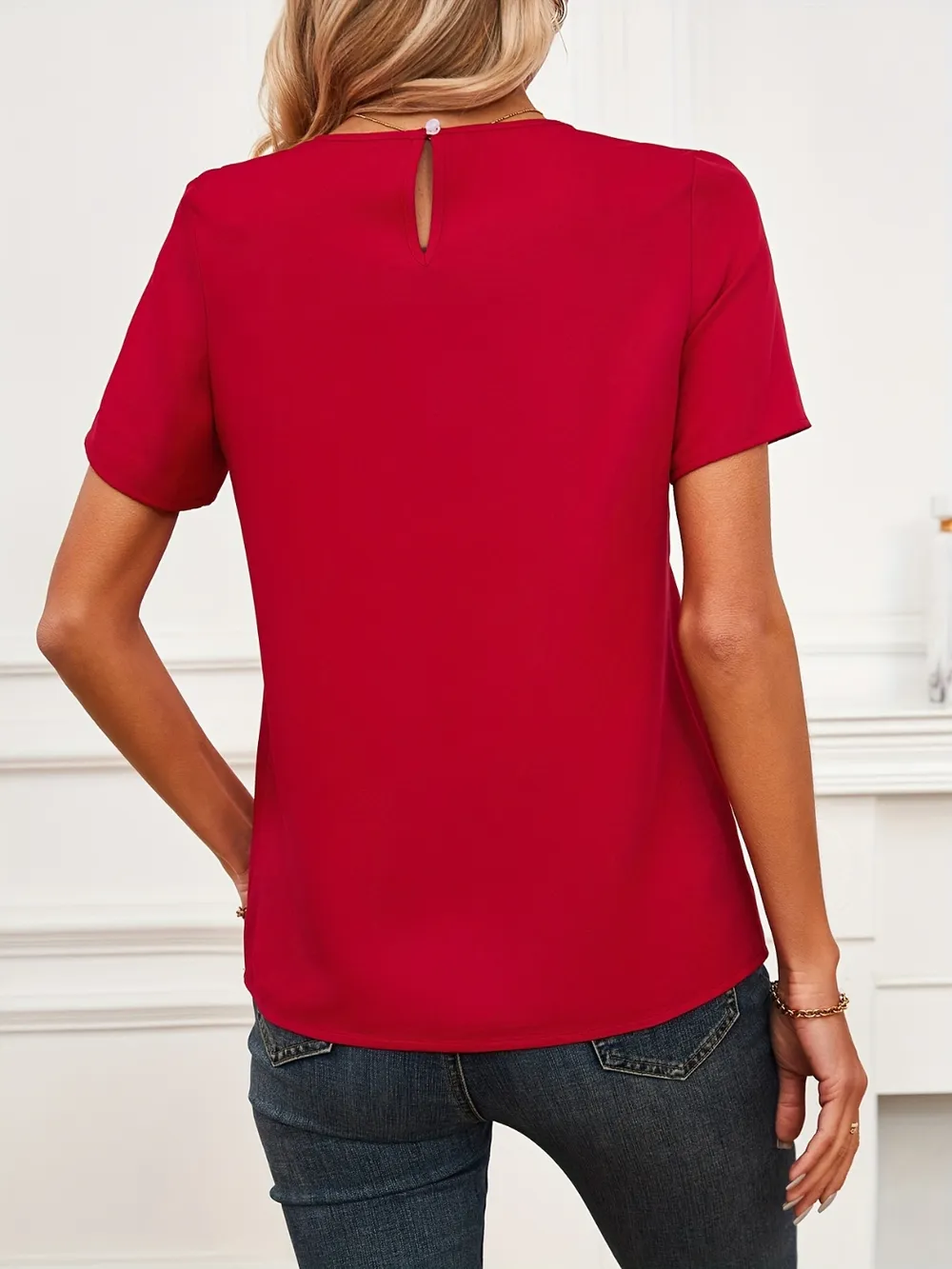 Lace Mesh Panel Short Sleeve Blouse, image 2
