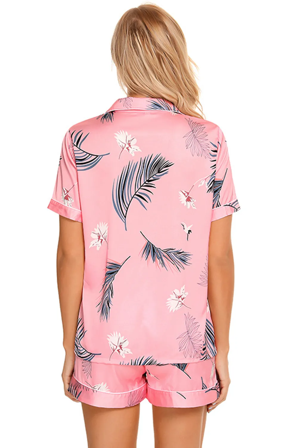 Printed Button Up Short Sleeve Top and Shorts Lounge Set, image 33