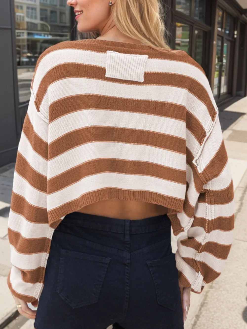 Striped Dropped Shoulder Long Sleeve Sweater, image 3