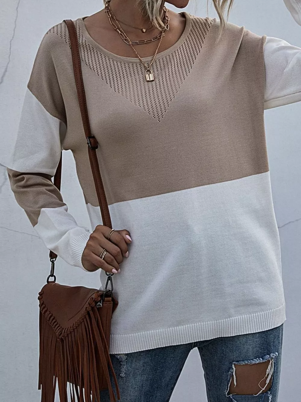 Color Block Round Neck Sweater, image 17