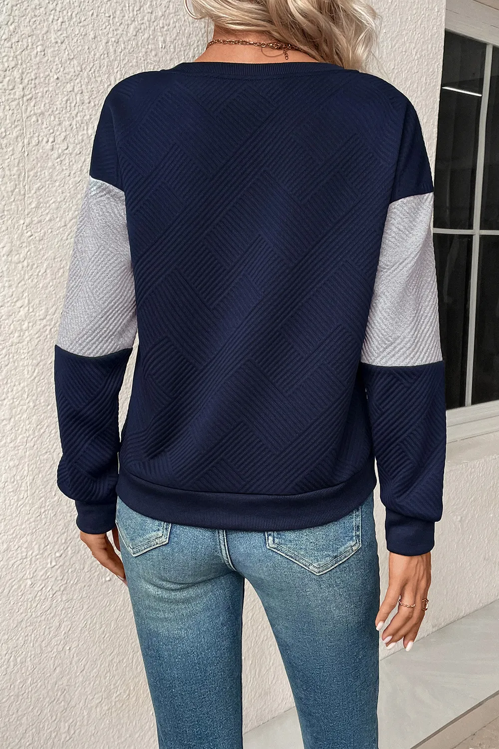 Textured Color Block Round Neck Sweatshirt, image 20