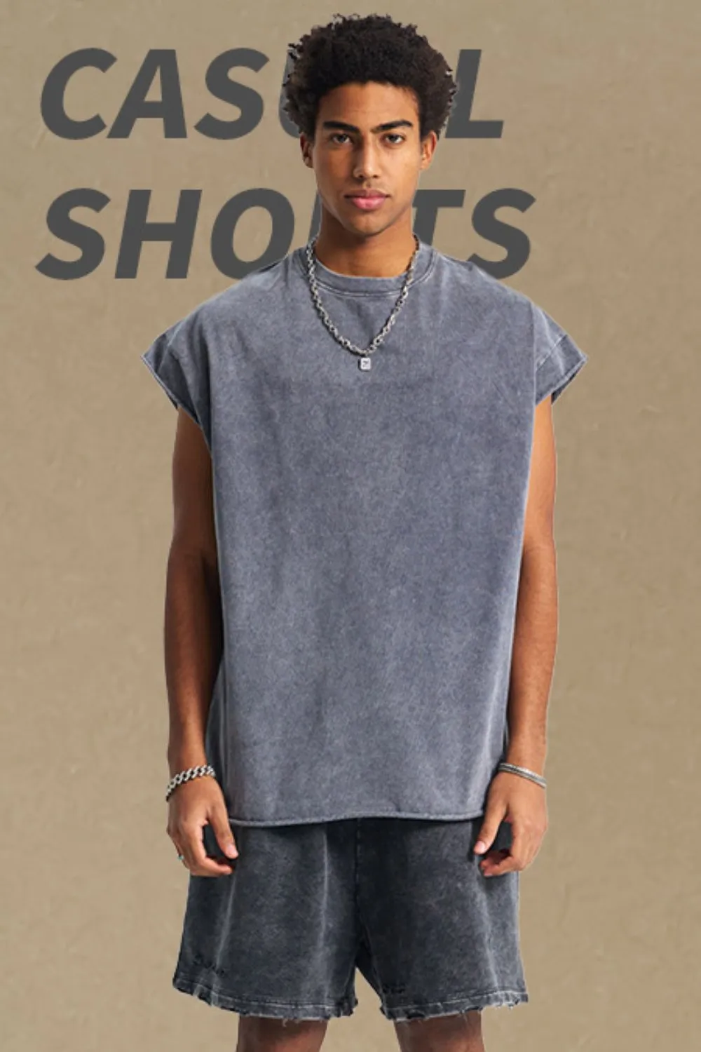 Men's Washed Round Neck Tank, image 2