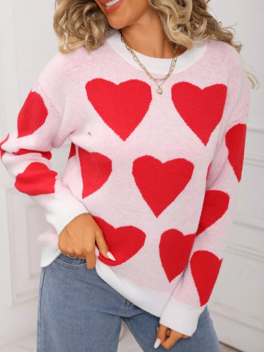 Valentine's Day Heart Round Neck Knitted Sweater, image 2