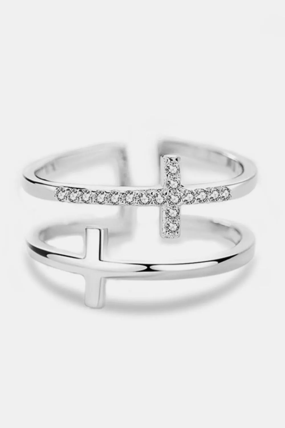 925 Sterling Silver Inland Zircon Cross Ring, image 5
