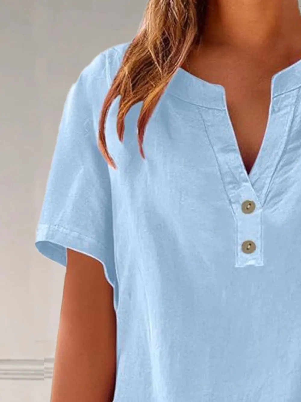 Full Size Notched Short Sleeve Blouse Plus Size, image 4