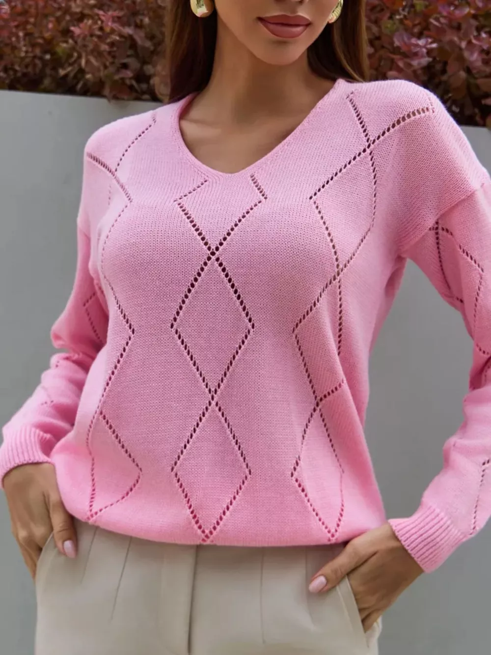 Openwork V-Neck Sweater, image 19