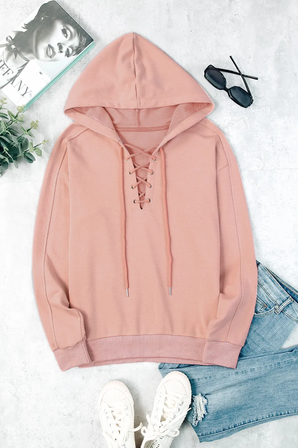 Lace Up Long Sleeve Hoodie, image 8