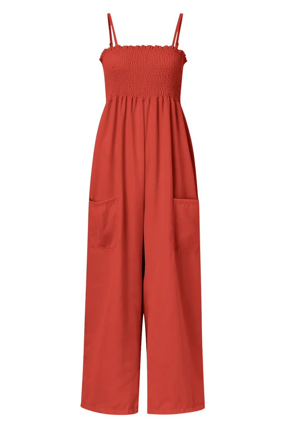 Smocked Spaghetti Strap Wide Leg Jumpsuit, image 3