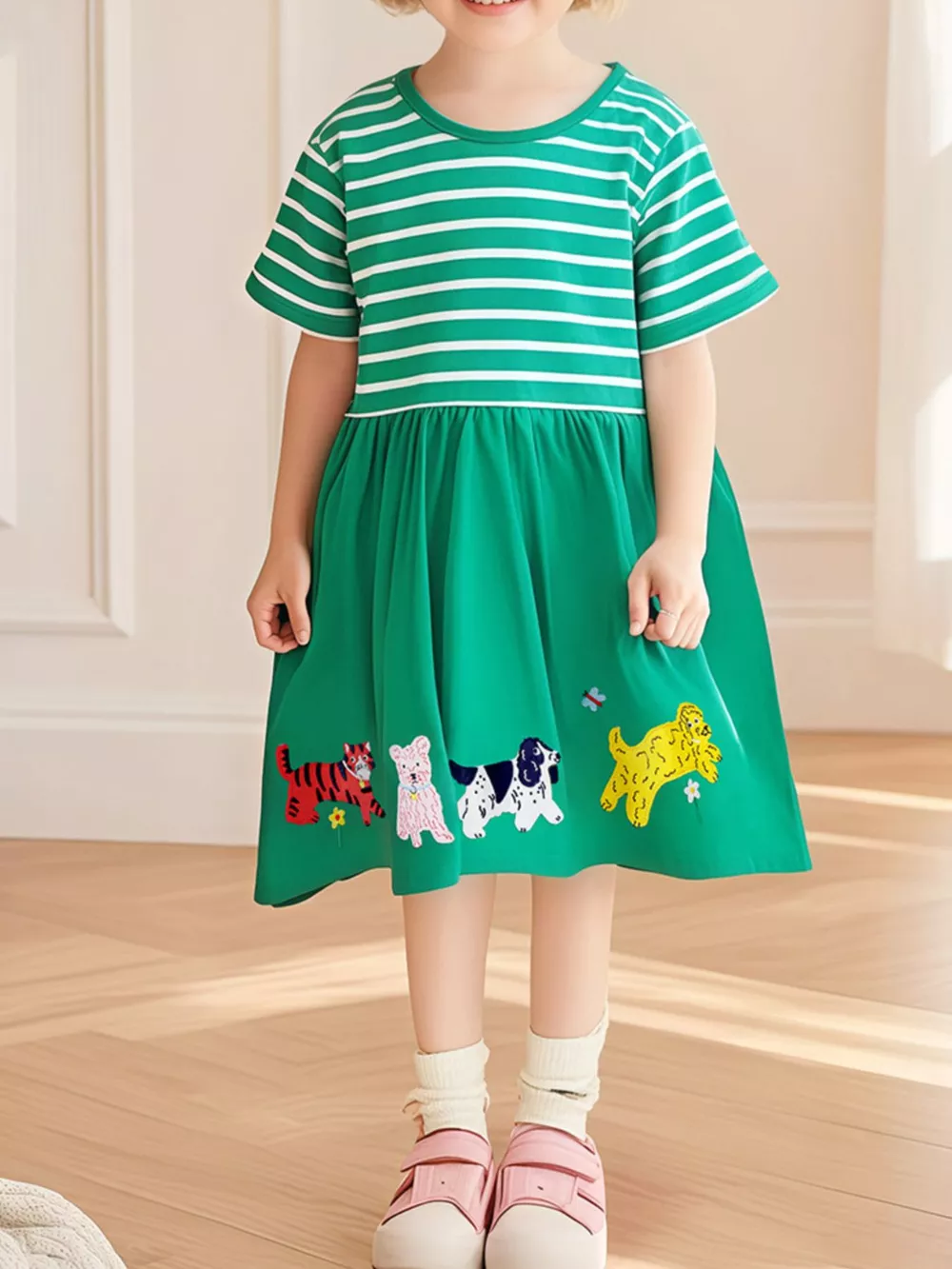 Children's Dinosaur Striped Casual Dress, image 2