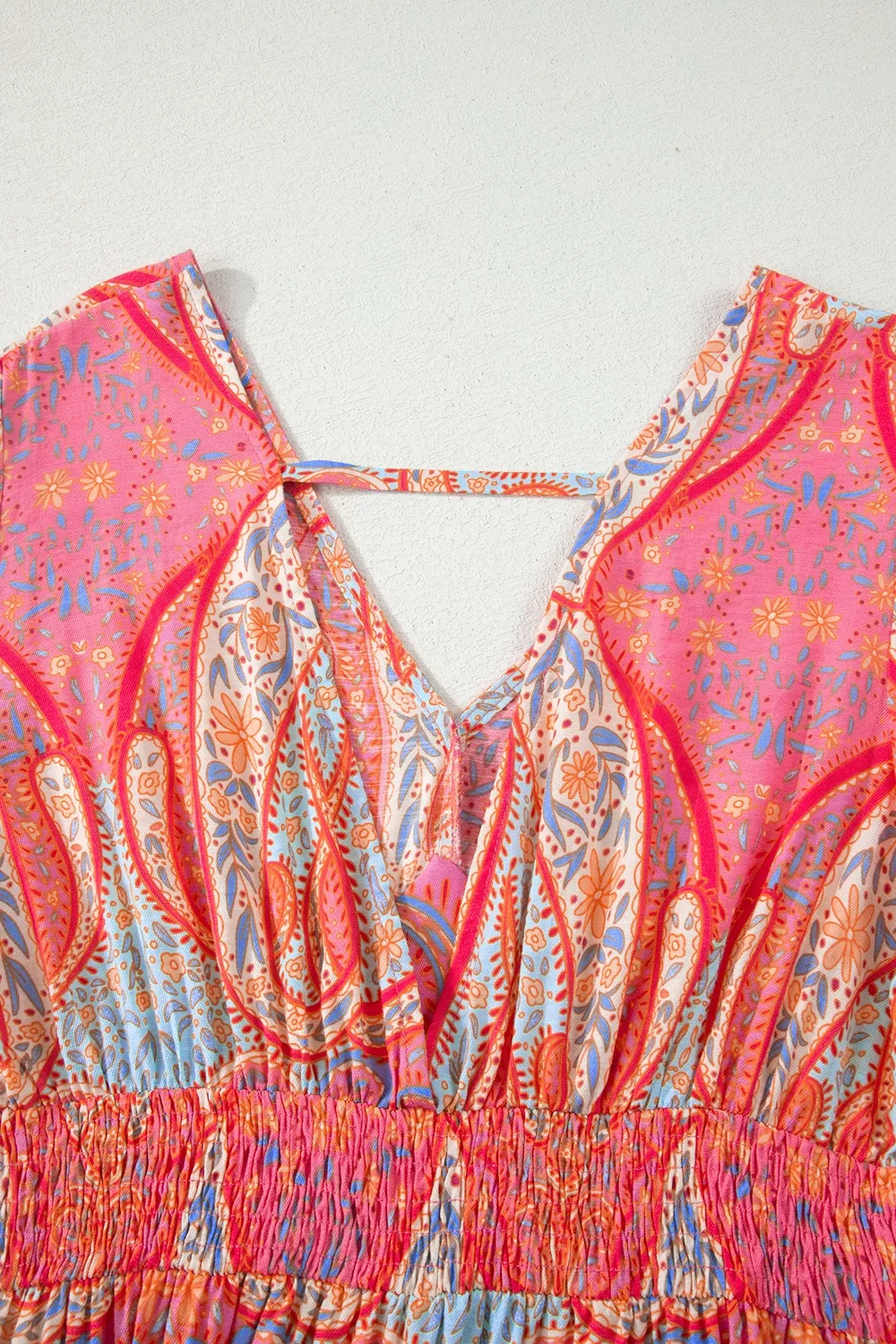 Paisley Print V-Neck Short Sleeve Boho Dress with Ruffle Details, image 7
