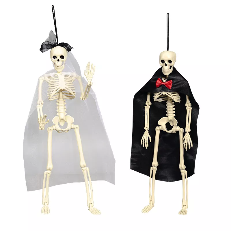 Halloween Posable Skeleton Couple with Wedding Veil and Cape, image 7