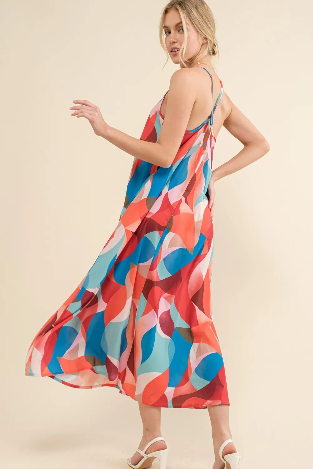 Printed Crisscross Back Cami Dress, image 2