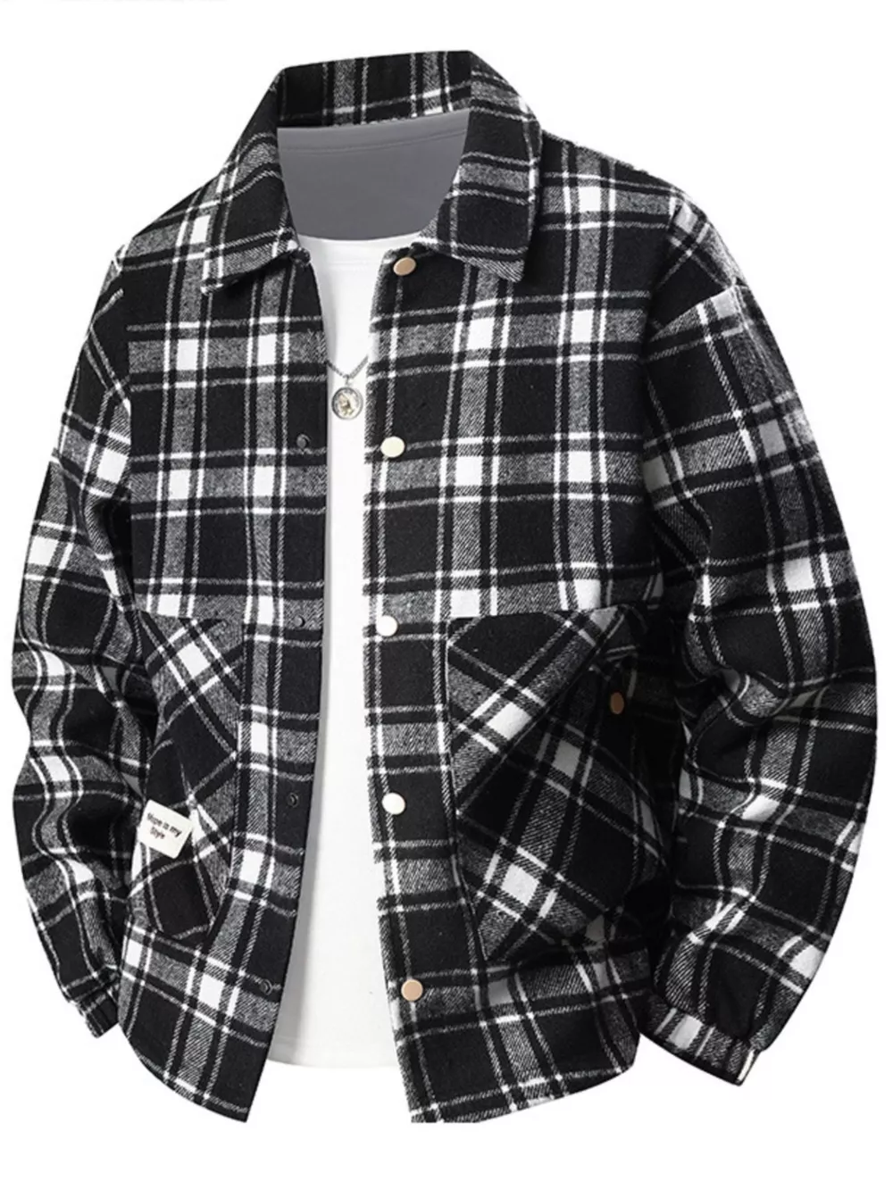 Men's Plus Size Plaid Button-Up Casual Shacket
