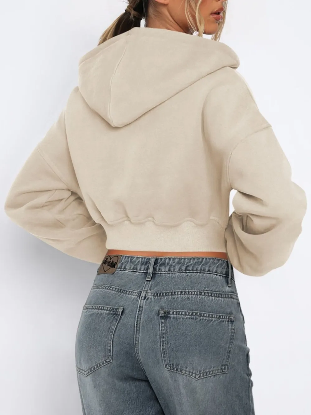Zip Up Long Sleeve Hooded Cropped Jacket, image 14