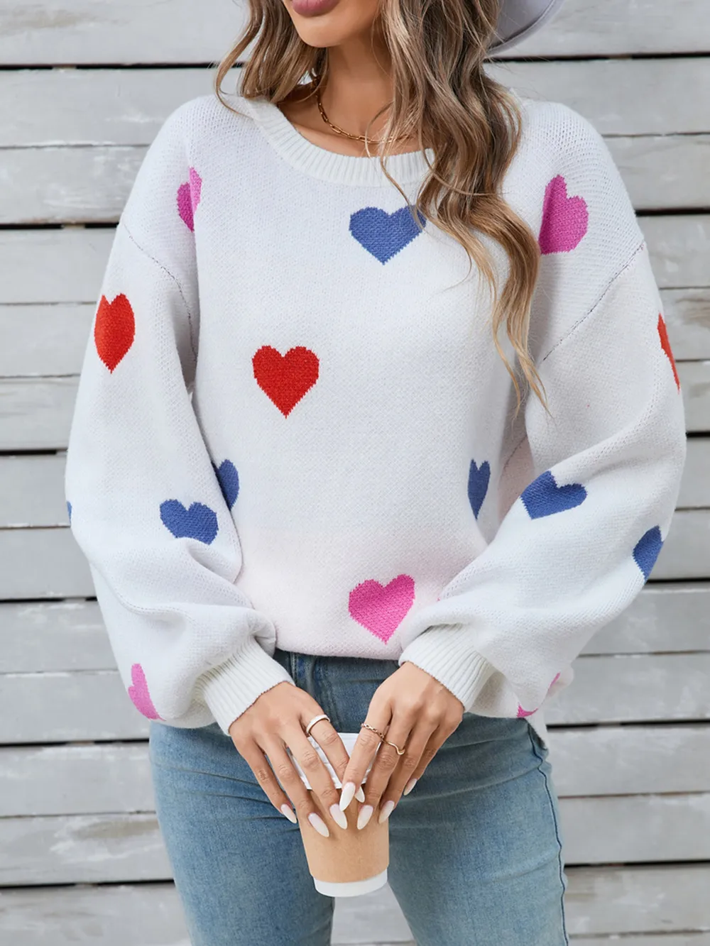 Heart Round Neck Long Sleeve Sweater, image 11
