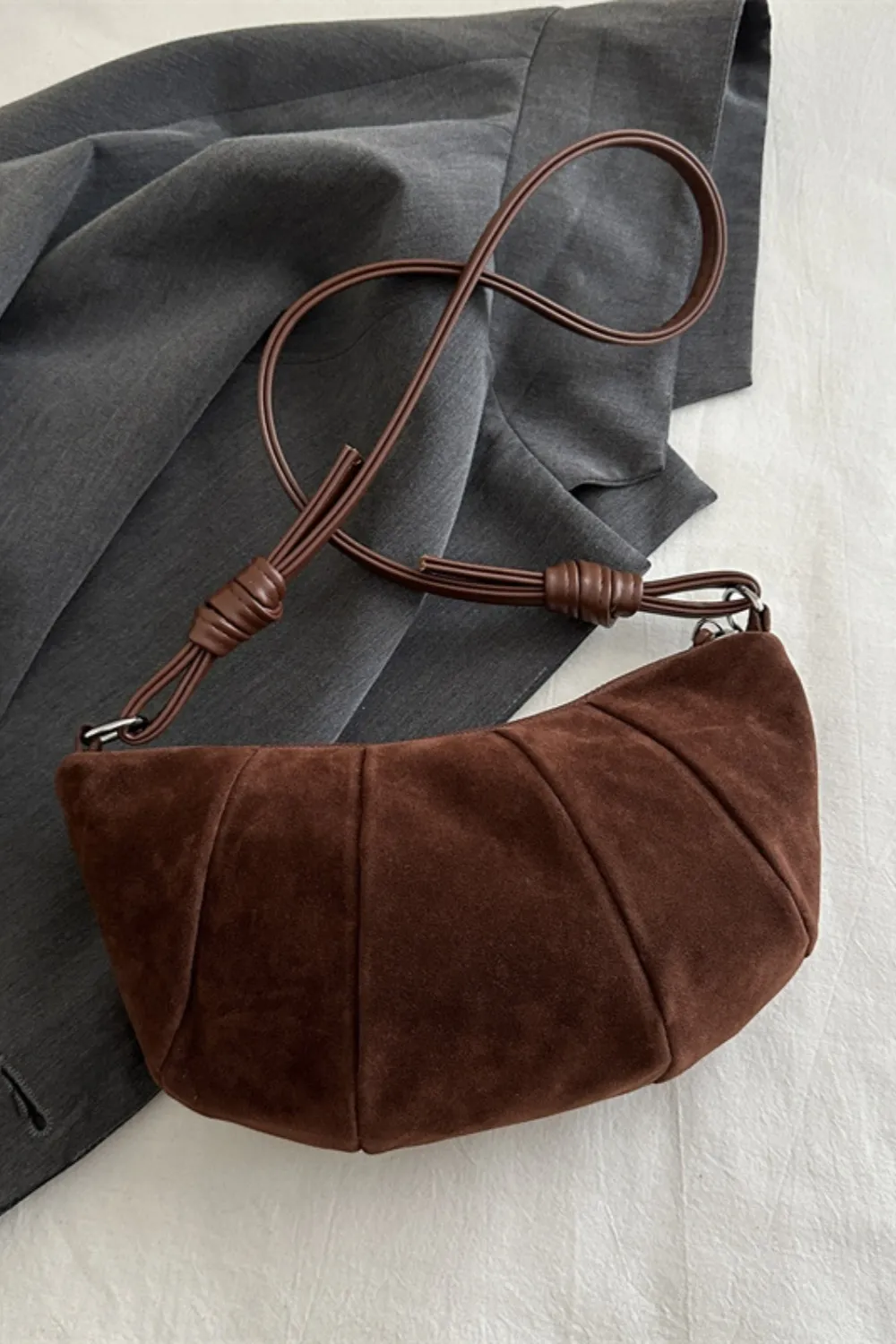 Suede Croissant Shape Shoulder Bag, image 9