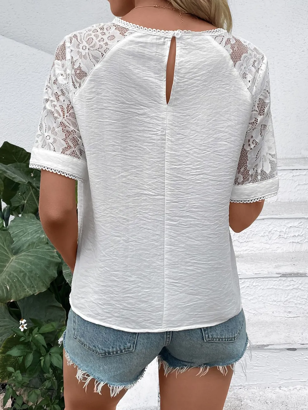 Lace Round Neck Short Sleeve Top, image 8