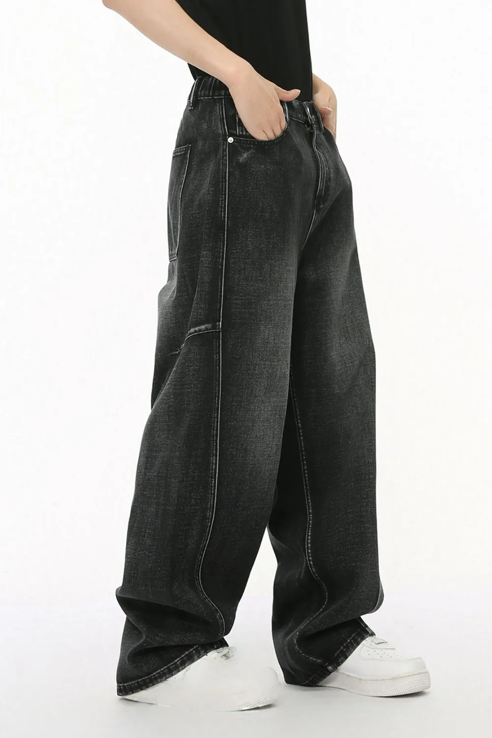 Panelled Straight Leg Jeans, image 3