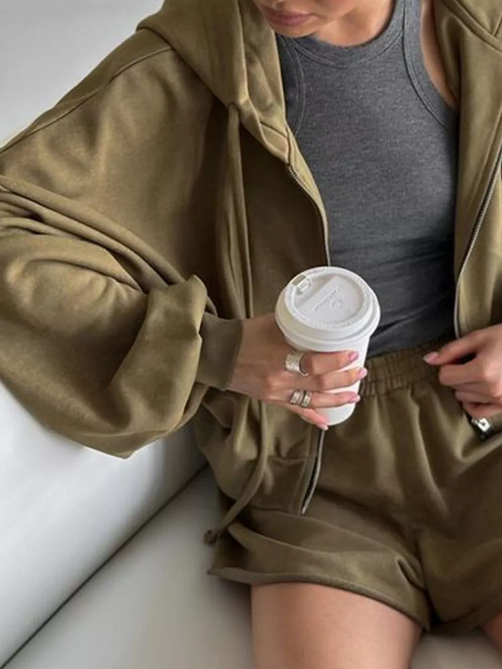 Zip Up Long Sleeve Outerwear and Shorts Set, image 24