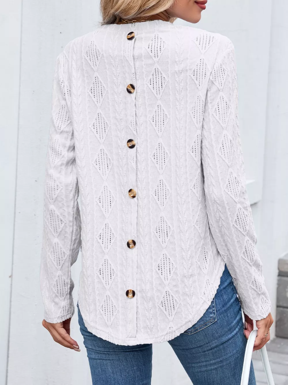 Openwork Textured Long Sleeve Top, image 19