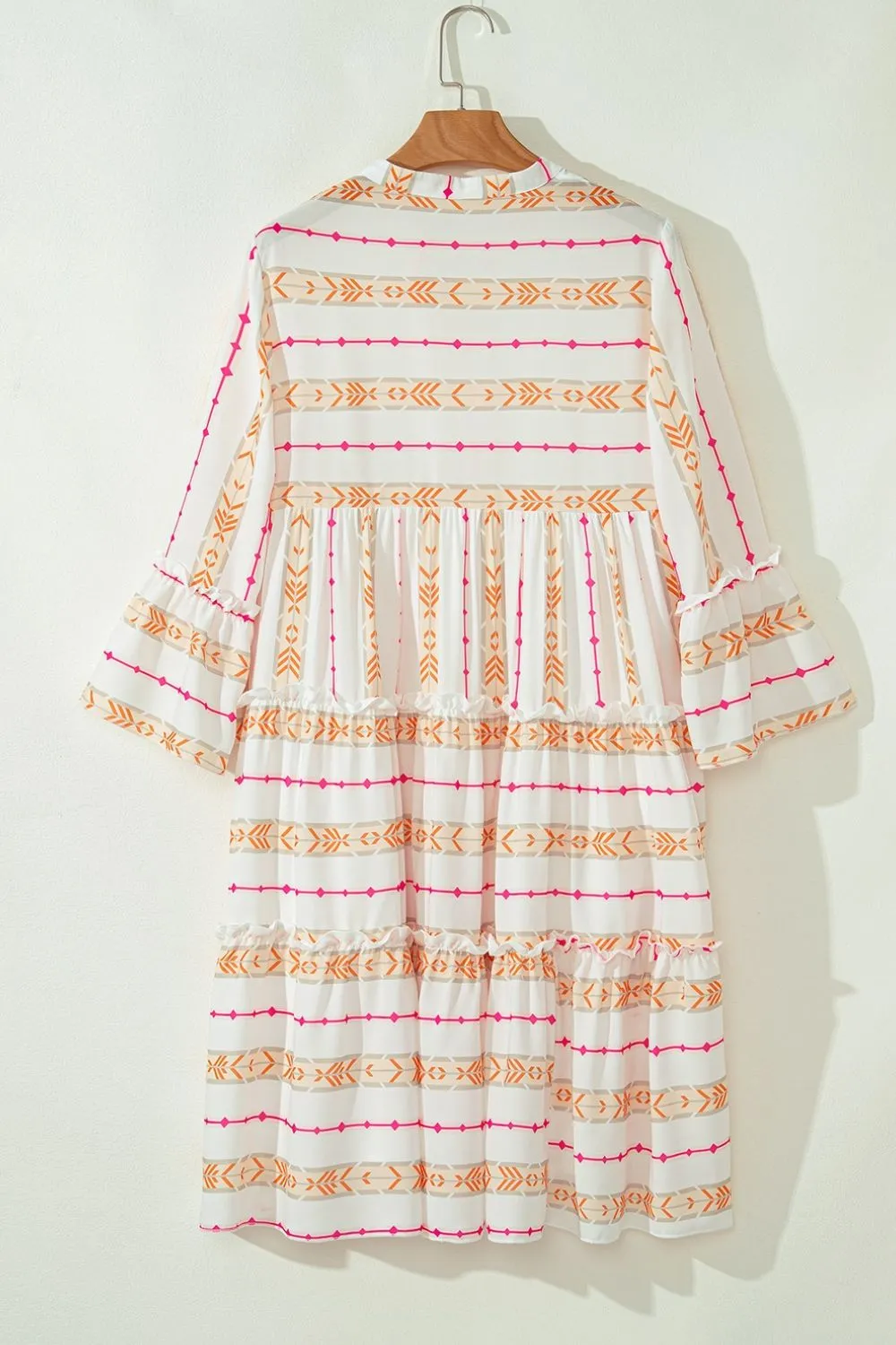 Printed Ruffled Notched Loose Dress, image 14