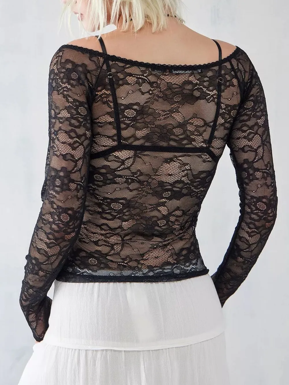 Lace Sheer Long Sleeve T-Shirt, image 5