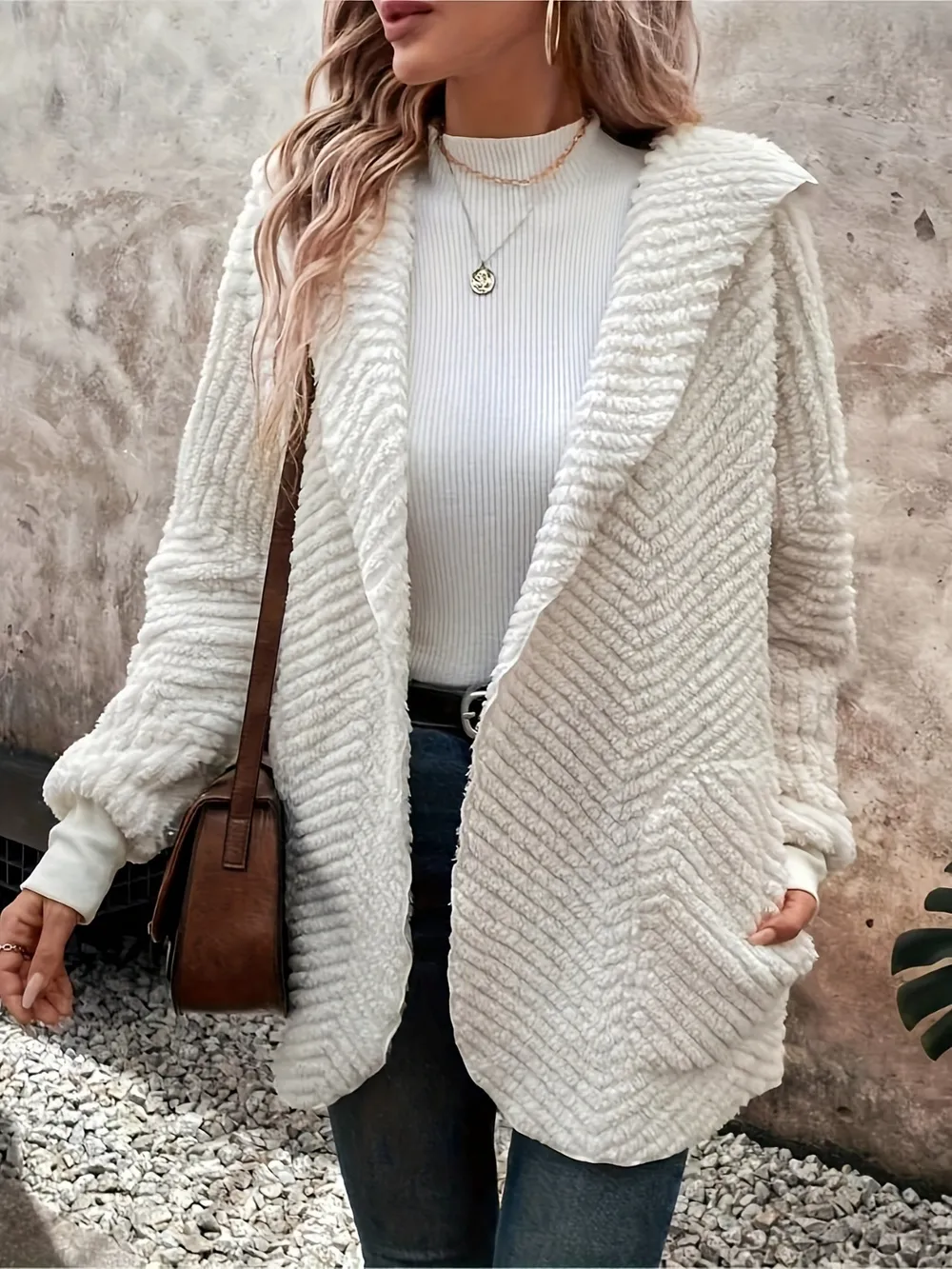 Open Front Long Sleeve Hooded Fuzzy Cardigan, image 4
