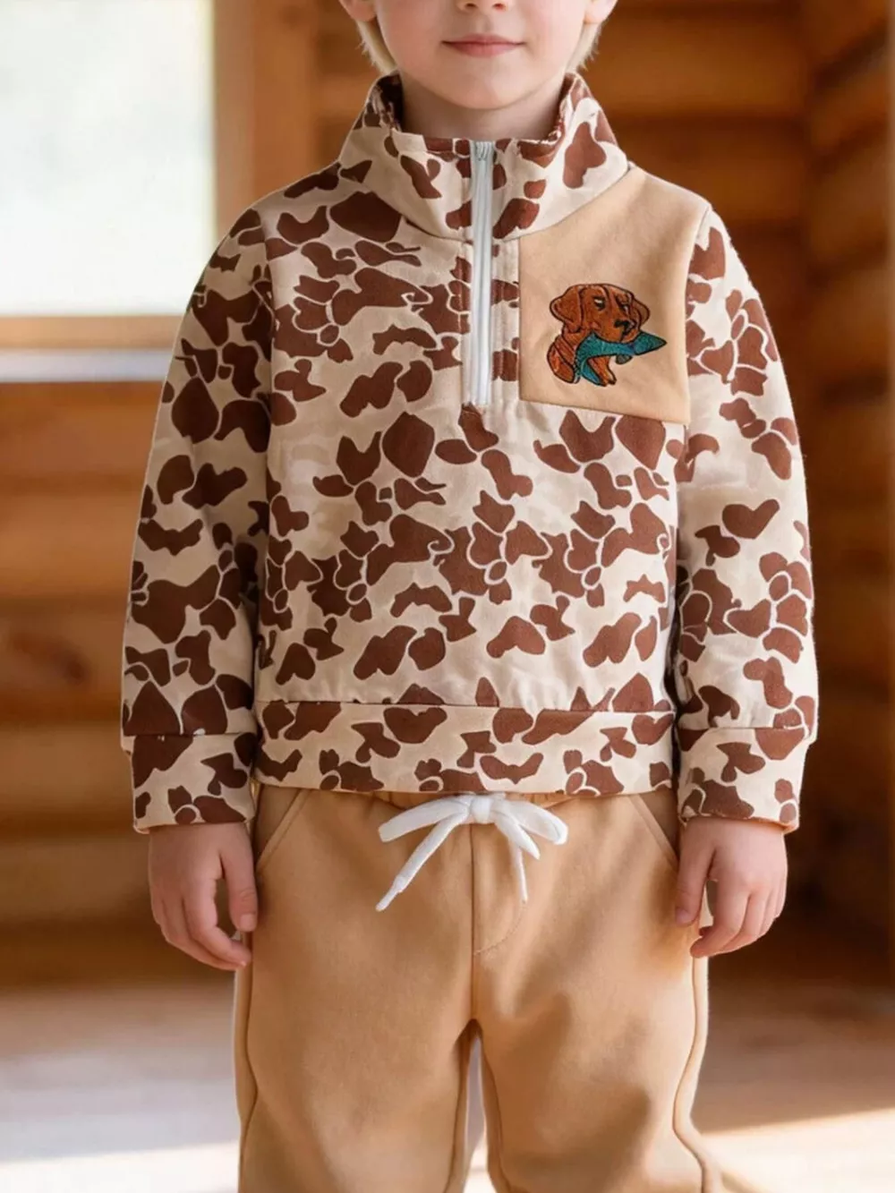 Children's Camouflage Quarter-Zip Top and Joggers Set, image 2