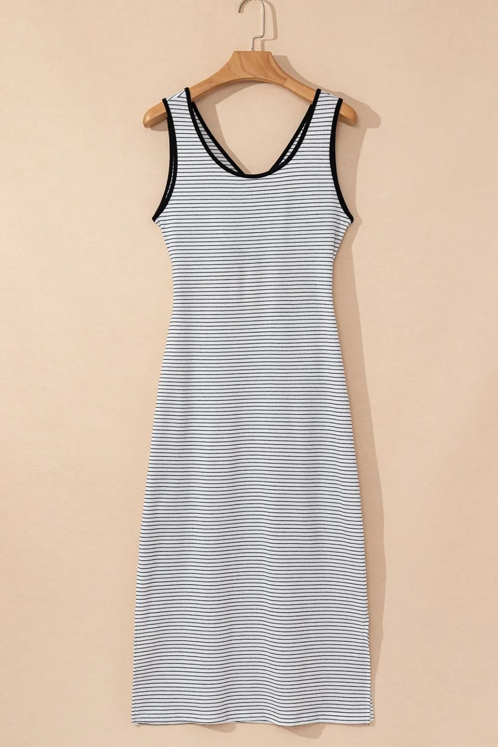 Stripe Crisscross Side Slits Slim Fit Sleeveless Midi Dress, image 11