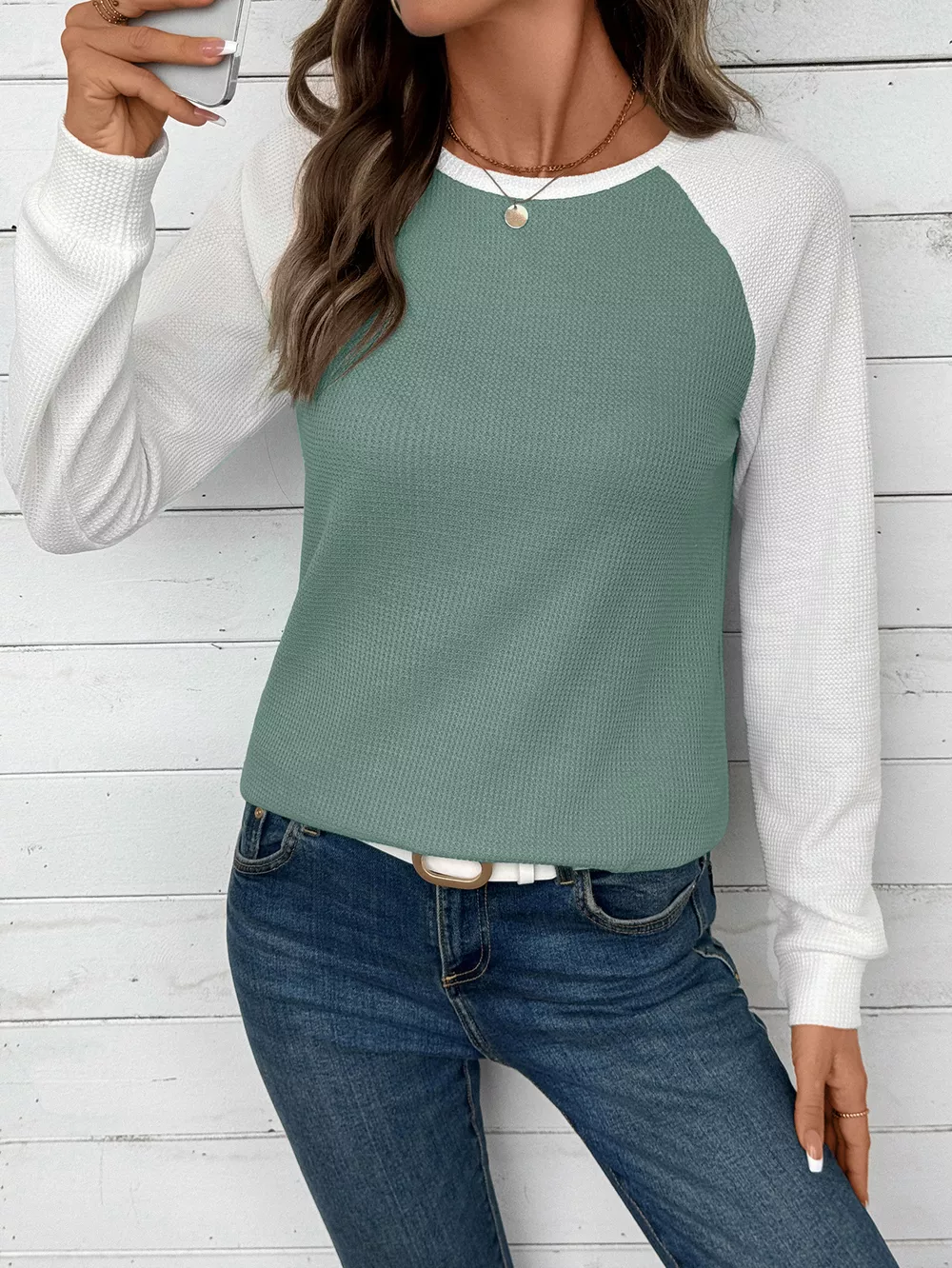 Contrast Raglan Sleeve Waffle Knit T-Shirt, image 25