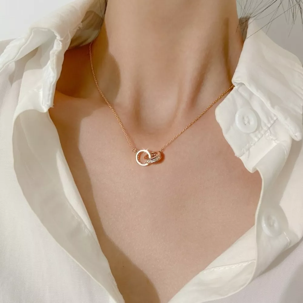 925 Sterling Silver Double Circle Pendant Necklace